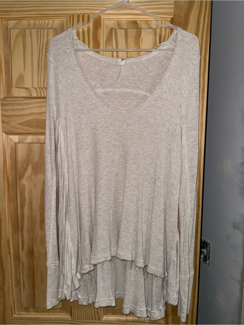 Free People Light Taupe Scoop Neck Long Sleeve Top